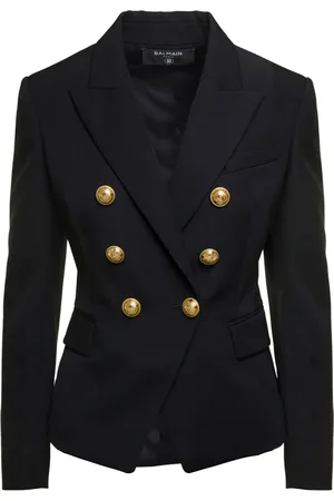 Balmain Jakke, Dame, Sort, M, Uld, Sort dobbeltradet uldjakke