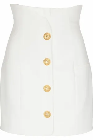 Balmain Nederdel, Dame, Hvid, M, Uld, Dobbelt crepe tulipnederdel med knapper