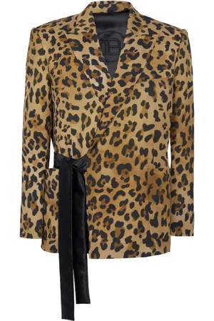 Balmain Jakke, Herre, Brun, L, Asymmetrisk leopardprint jakke