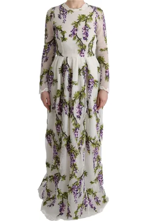 Dolce & Gabbana Kjole, Dame, Hvid, XS, Bomuld, Blomstret Broderet Maxikjole