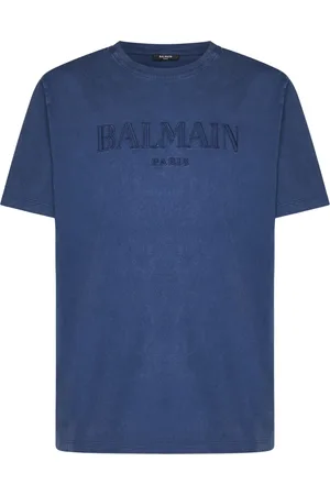 Balmain Top, Herre, Blå, XL, Bomuld, Blå Vintage Loose-fit T-shirt med Logo