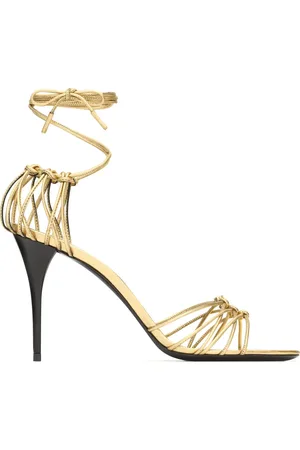 Saint Laurent Sko, Dame, Gul, 39 1/2 EU, Uld, Guld Ankelrem Sandaler