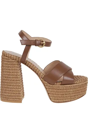 Gianvito Rossi Sko, Dame, Brun, 38 EU, Uld, Brun Krydsede Sandaler med Raffia Platform