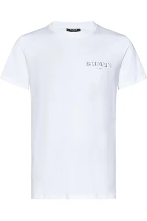 Balmain Top, Herre, Hvid, XL, Bomuld, Hvid Crewneck T-shirt Vintage Gel Logo