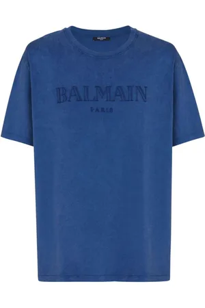 Balmain Top, Herre, Blå, XL, Bomuld, Marineblå Logo Print T-shirt