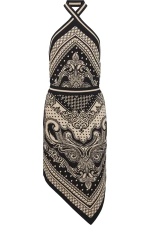 Balmain Kjole, Dame, Sort, XS, Polyester, Rygfri strikket paisley og monogram kjole