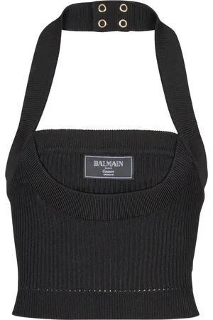 Balmain Top, Dame, Sort, XS, Polyester, Ribstrikket halterneck top