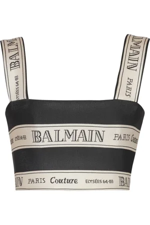 Balmain Top, Dame, Sort, XS, Uld, bånd jacquard crop top