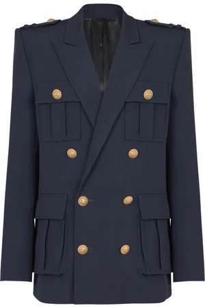 Balmain Jakkesæt, Herre, Blå, S, Uld, Saharienne blazer jakke