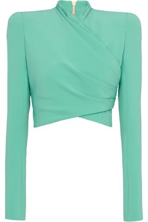 Balmain Top, Dame, Grøn, S, Uld, Crepe Wrap Cropped Top