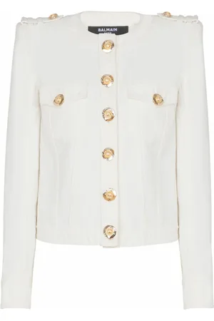 Balmain Jakke, Dame, Hvid, XS, Bomuld, Beskåret bomuldscanvasjakke