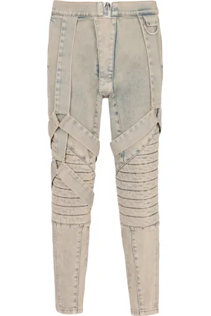 Balmain Jeans, Herre, Grå, W28, Denim, Multi-Strap Sandy Blue Denim Bukser