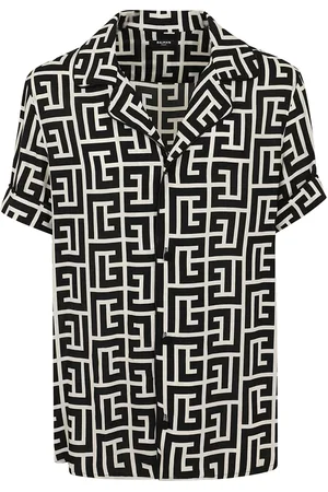 Balmain Skjorte, Herre, Sort, S, Monogram Pyjama Skjorte i Elfenben og Sort