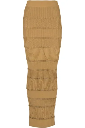 Balmain Nederdel, Dame, Brun, 3XL, Lang jacquardstrikket nederdel