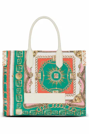 Balmain Taske, Dame, Flerfarvet, ONE SIZE, Bomuld, B-Army Medium tote taske i trykt lærred