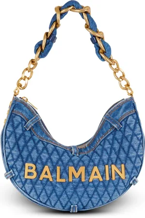 Balmain Taske, Dame, Blå, ONE SIZE, Denim, 1945 Soft Moon taske i diamantquiltet denim