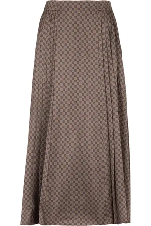 Balmain Nederdel, Dame, Brun, XS, Bomuld, Mini Monogram Plisseret Midi Nederdel