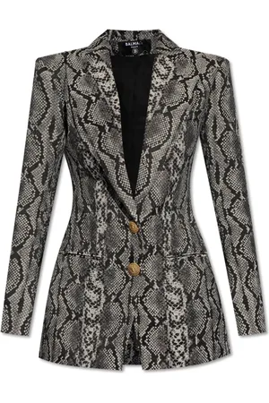 Balmain Jakke, Dame, Grå, XS, Bomuld, Blazer med dyremotiv