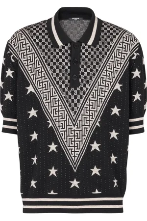 Balmain Top, Herre, Sort, S, Uld, Monogram stjerner polo shirt