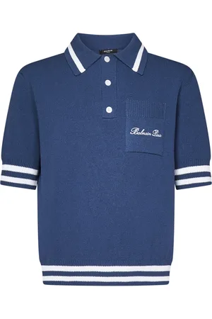 Balmain Top, Herre, Blå, M, Bomuld, Blå Polo Skjorte med Korte Ærmer