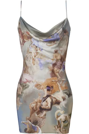 Balmain Kjole, Dame, Flerfarvet, M, Satin, Sky printed satin babydoll kjole