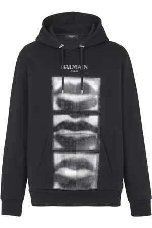 Balmain Sweathshirts & Hoodies, Herre, Sort, XL, Bomuld, Hættetrøje med vintage læbeprint