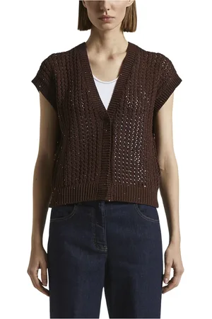 PESERICO SIGN Strik, Dame, Brun, 3XS, Bomuld, Ren bomuld cardigan med pailletter