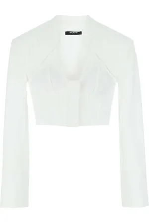 Balmain Jakke, Dame, Hvid, XS, Uld, Hvid Poplin Skjorte