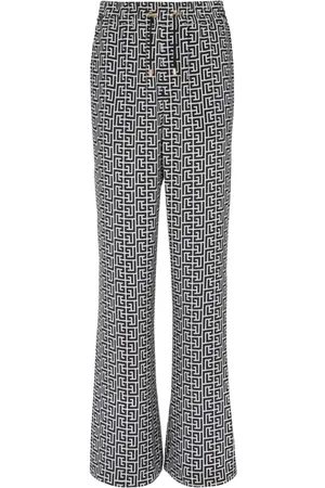 Balmain Bukser, Dame, Sort, XS, Bomuld, Monogrammed flowende bukser