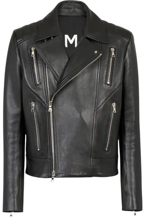 Balmain Jakke, Herre, Sort, XL, Læder, Læder biker jakke