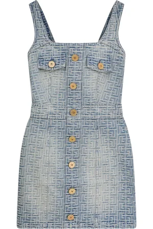 Balmain Kjole, Dame, Blå, M, Uld, Blå Kjole med Guld Knapper
