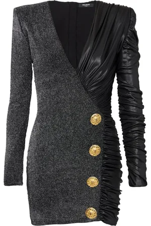 Balmain Kjole, Dame, Sort, 2XS, Uld, Dobbeltstof draperet omslagskjole