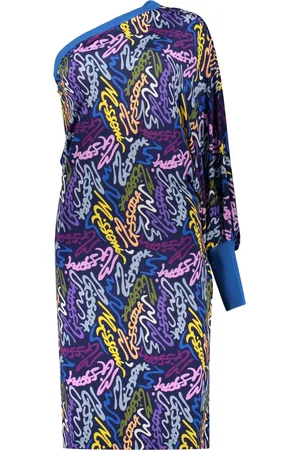 M Missoni Kjole, Dame, Flerfarvet, M, Uld, One Shoulder Kjole med Kontrasterende Indsatser