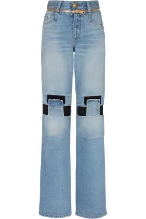 Balmain Jeans, Dame, Blå, 2XS, Bomuld, Brede jeans med teknisk yoke