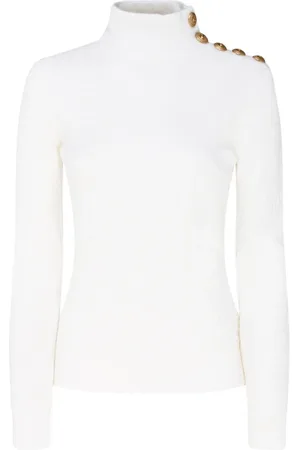 Balmain Strik, Dame, Hvid, M, Uld, Hvid Chevron Strikket Jumper