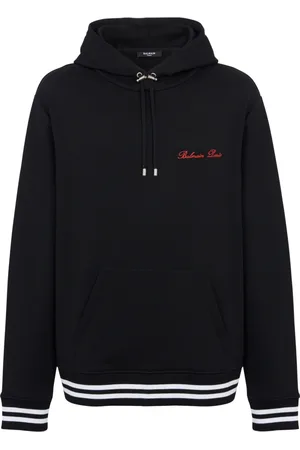 Balmain Sweathshirts & Hoodies, Herre, Sort, XL, Bomuld, Signature Hættetrøje