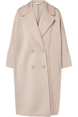 Max Mara Frakke, Dame, , S, Dobbeltbrystet Jersey Frakke i Mørk Nocciola