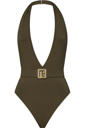 Balmain Badetøj, Dame, Grøn, L, Uld, Grønt havetøj med halterneck