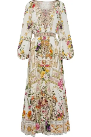 Camilla Kjole, Dame, Flerfarvet, S, Silkekjole med blomster