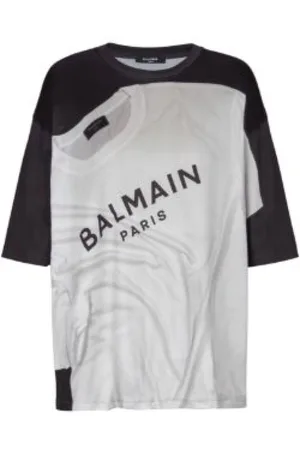 Balmain Top, Dame, Flerfarvet, L, Maleri Sort + Grå T-Shirt