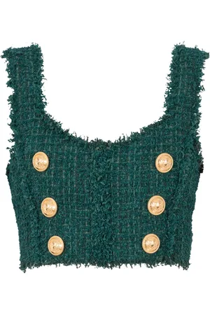 Balmain Top, Dame, Grøn, S, Tweed, Tweed crop top