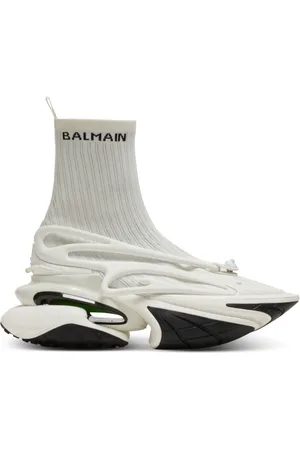 Balmain Sko, Herre, Hvid, 44 EU, Læder, Enhjørning høje sneakers i mesh og læder