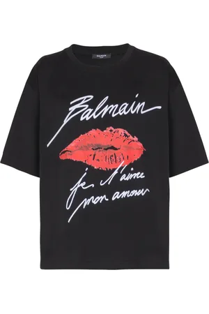 Balmain Top, Dame, Sort, XS, T-shirt med korte ærmer med Kiss print