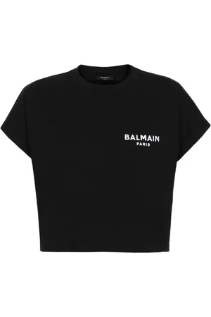 Balmain Top, Dame, Sort, M, Bomuld, Cropped Logo T-shirt