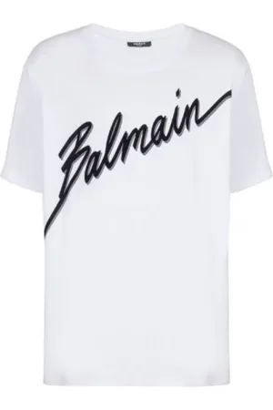Balmain Top, Herre, Hvid, 2XL, Bomuld, Hvid Bomuld T-shirt med Trykt Logo