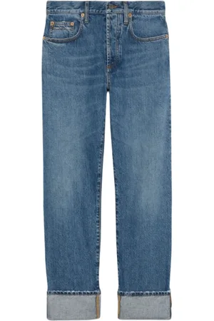 Gucci Jeans, Dame, Blå, W27, Bomuld, Blå Horsebit Detalje Straight-Leg Jeans