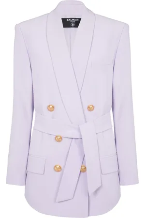 Balmain Jakke, Dame, Lilla, M, Uld, Crepe jakke med sjalskrave