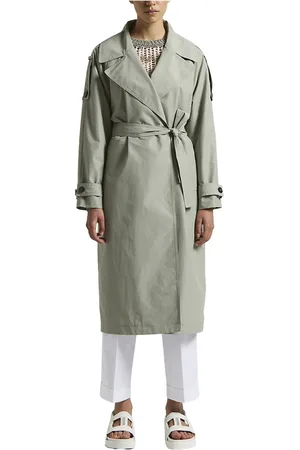 PESERICO SIGN Frakke, Dame, Grøn, M, Bomuld, Trench coat i teknisk bomuldsfaille