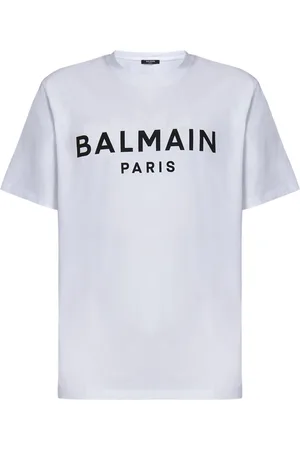 Balmain Top, Herre, Hvid, 2XL, Bomuld, Hvid Logo Print Bomuld T-shirt