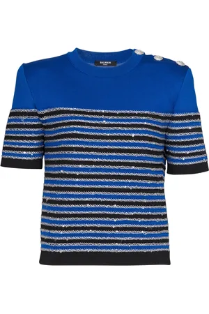 Balmain Strik, Dame, Blå, 2XS, Uld, Blouses